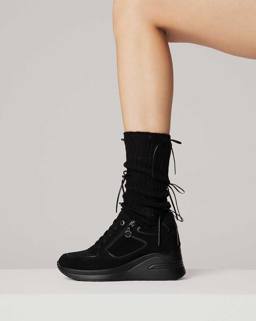 Sneakers negras con tac&oacute;n 7 cm, BLACK