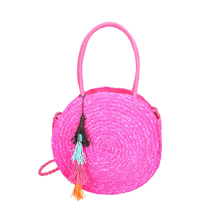 Borsa mare donna tonda fucsia in paglia Primadonna Collection