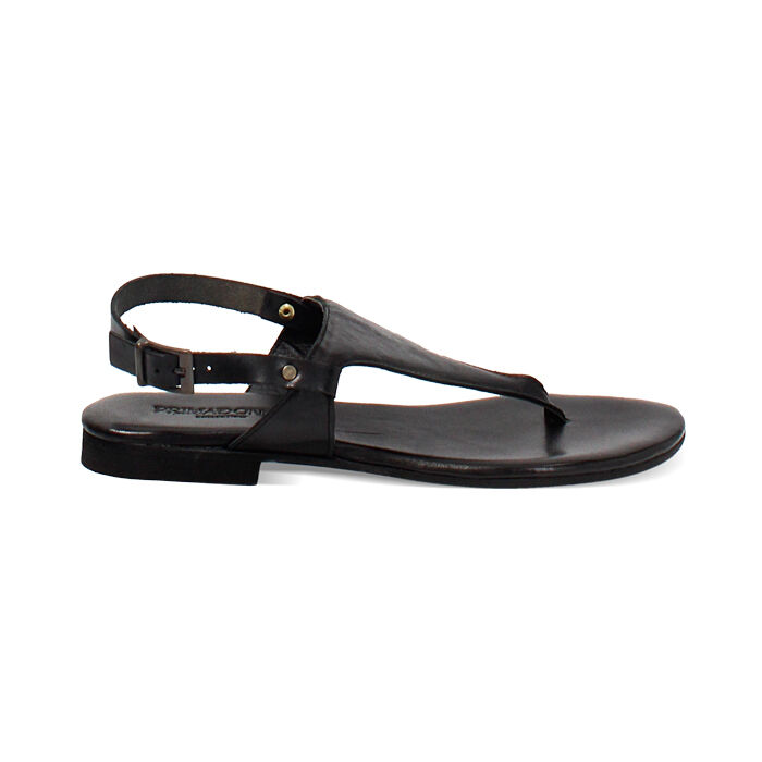 Sandalias planas mujer negras de piel, Primadonna, 257204921PENERO036