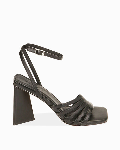 Sandali neri, tacco scultura 9 cm, BLACK