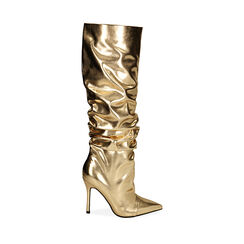 Botas de oro laminado, tacón de 10,5 cm., 202186105LMOROG036, 001a