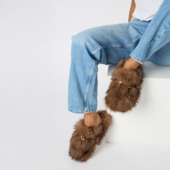 Pantofole marroni in pelo sintetico con suola in gomma, Primadonna, 264753201FUMARR037, 002 preview