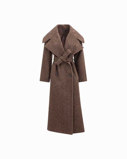 Manteau long marron classique pour femme, BROWN