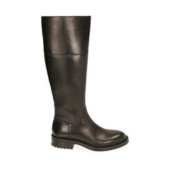 Botas planas de piel negra, tacón de 3,5 cm., Primadonna, 20N406605PENERO036, 001a