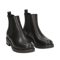 Chelsea boots neri in eco-pelle, tacco 4 cm , Scarpe, 140692012EPNERO036, 002a