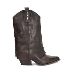 Stivali texani in vera pelle testa di moro con borchie ottone, Primadonna, 268038001PAMORO036, 001a