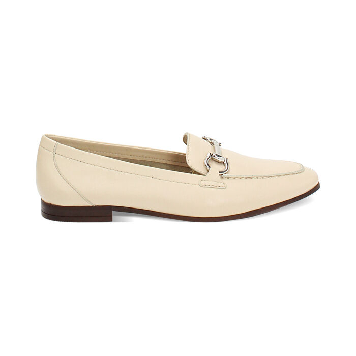 Mocasín color crema de cuero, Primadonna, 257725524PEPANN036