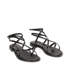 Sandali bassi neri con fascette in pelle, Ultime occasioni, 23S900550PENERO035, 002a