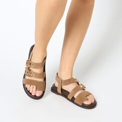 Sandales plates femme taupe en daim, Primadonna, 25N151001CMTAUP036, 002a