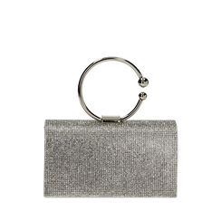 Mini bolsa de mujer plateada laminada con piedras, Primadonna, 255102425LPARGEUNI, 001a