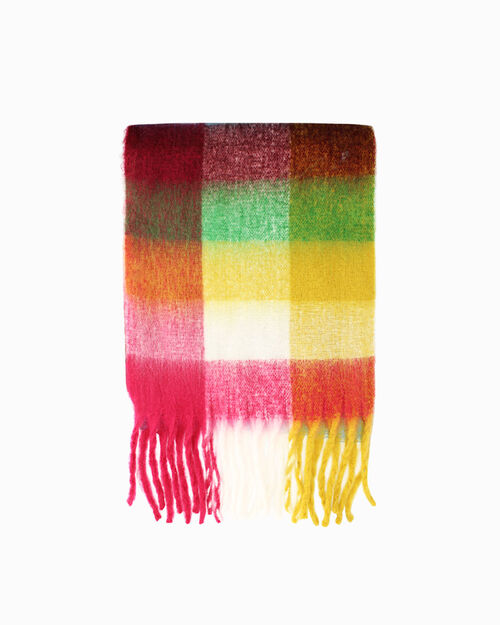 Orange multicolor scarf with fringes, MULTI COLOR-ORANGE