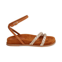 Sandali bassi donna cognac in microfibra e pietre, Primadonna, 254939567MPCOGN035, 001 preview