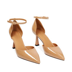 Décolleté open shank camel in vernice, tacco 7,5 cm, Primadonna, 244909202VECAME036, 002a
