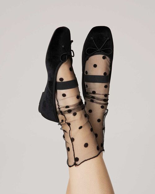 Ballerine nere in velluto con fiocco, BLACK