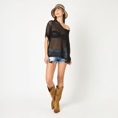 Camiseta de mujer negra en tela, Primadonna, 25B473125TSNEROUNI, 002a