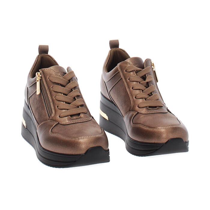 Zapatillas deportivas de mujer bronce con tacón de 7 cm