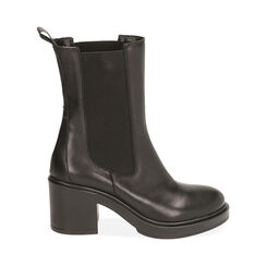 Chelsea boots neri in pelle, tacco 7,5 cm , Primadonna, 187265006PENERO035, 001 preview