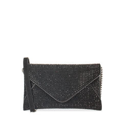 Bolso de hombro negro en microfibra con piedras, 245124695MPNENEUNI, 001a