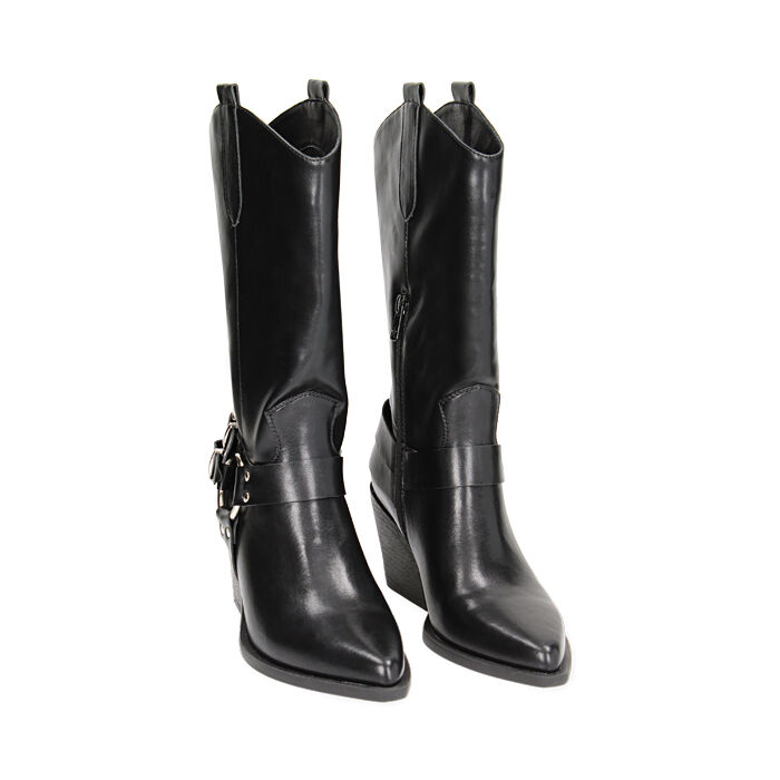 Stivali texani donna neri con fibbie tacco 6 5 cm Primadonna Collection