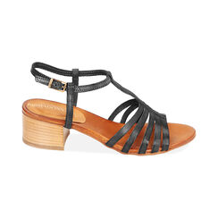 Sandali neri in pelle di vacchetta, tacco 4 cm, Primadonna, 217248217VANERO035, 001 preview