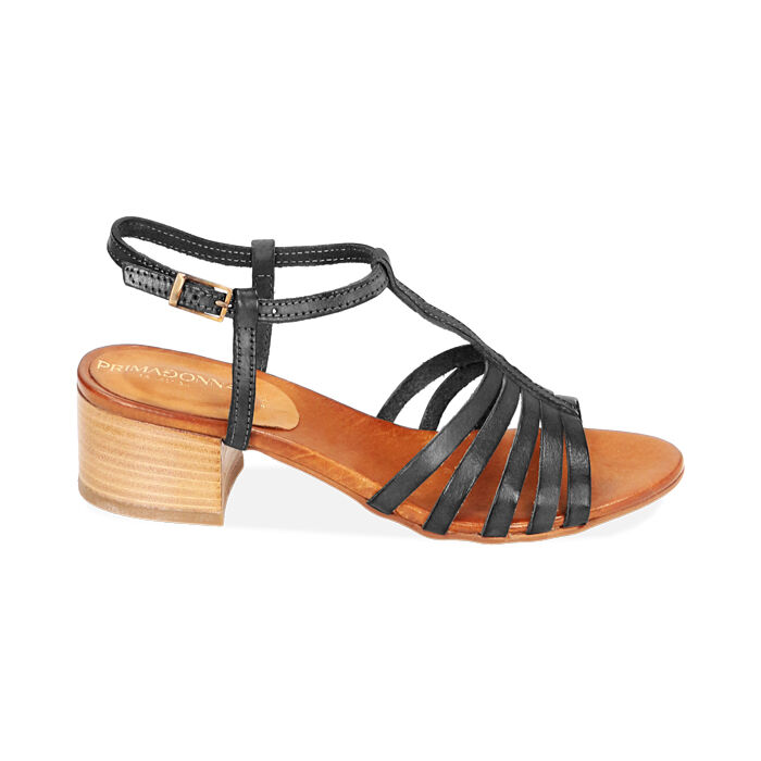 Sandali neri in pelle di vacchetta, tacco 4 cm, Primadonna, 217248217VANERO035