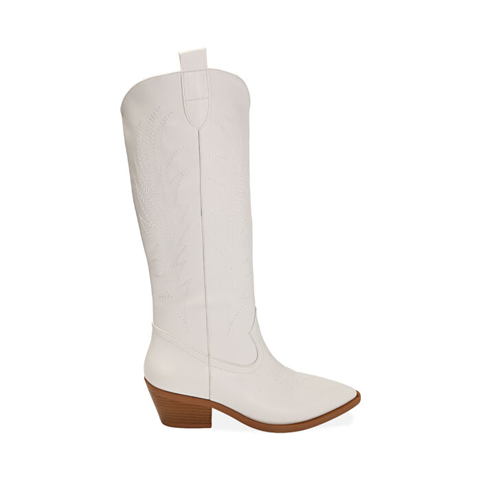 Stivali texani bianchi, tacco 8 cm, Primadonna, 213029902EPBIAN035