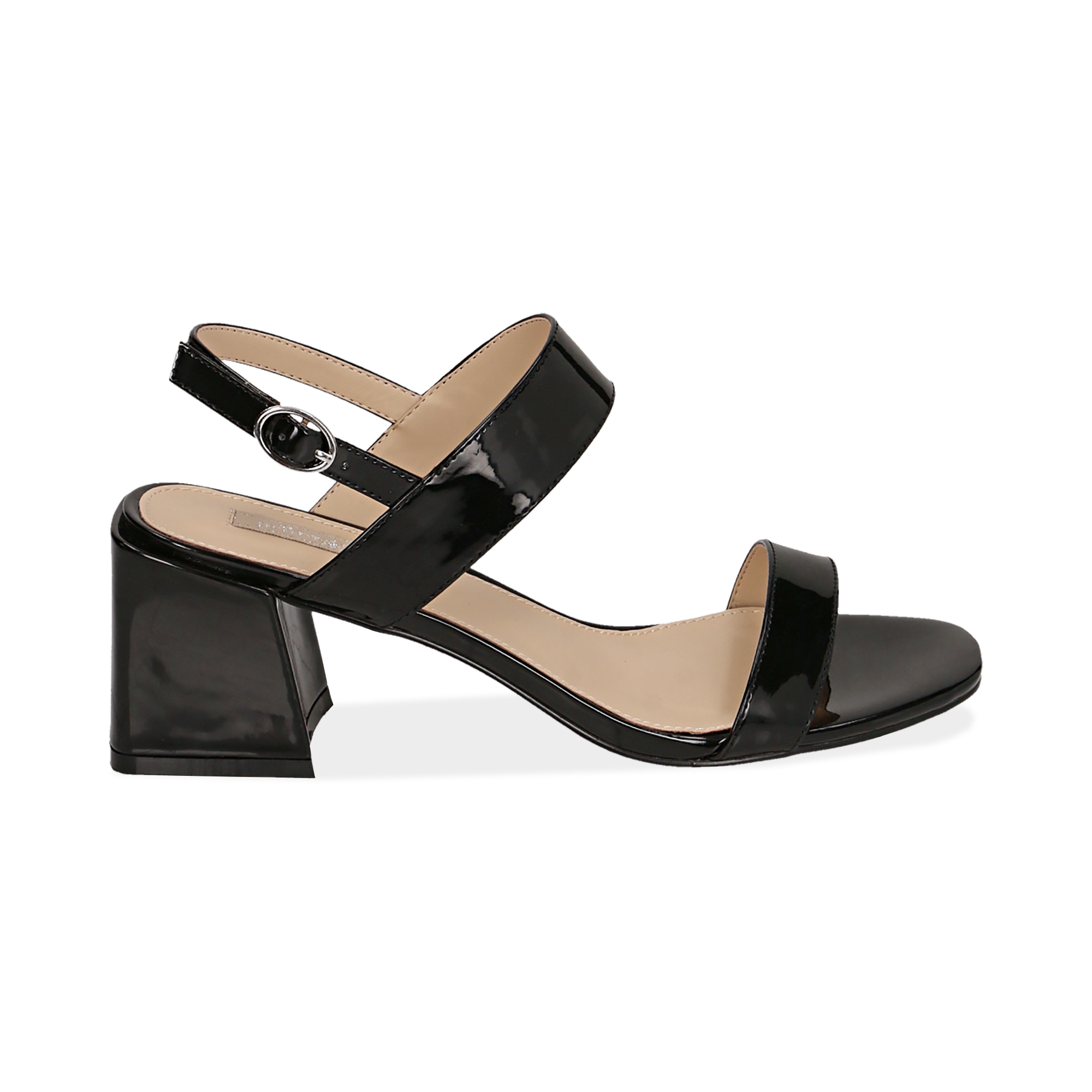 Sandalias en charol color negro, tacón 6,50 cm | Primadonna Collection