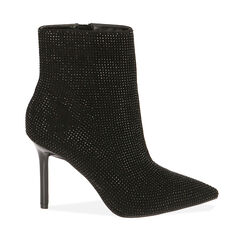 Ankle boots neri con strass, tacco 9,5 cm , ULTIME OCCASIONI, 20N310204MPNERO035, 001a