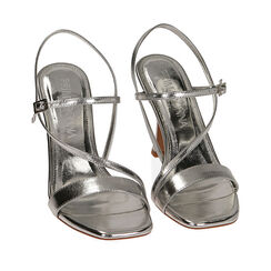 Sandali argento laminato, tacco 9,5 cm, Primadonna, 212110712LMARGE036, 002a