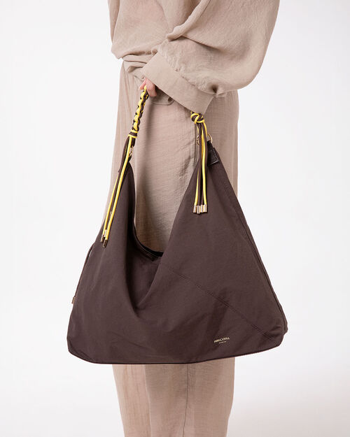 Borsa a spalla testa di moro con tasche, DK BROWN