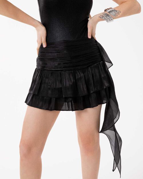 Falda negra con detalles urban chic, BLACK