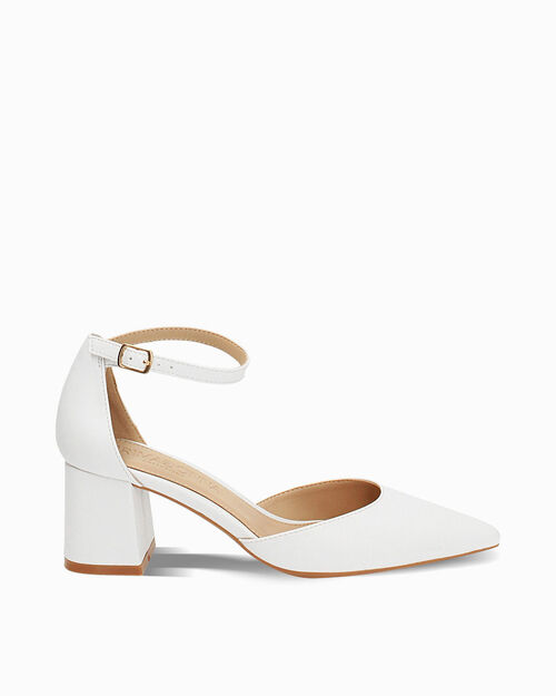 D&eacute;collet&eacute; open shank donna bianche, tacco largo 6,5 cm, WHITE