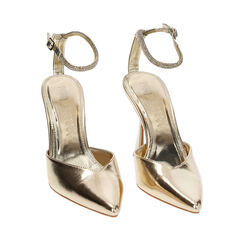 Décolleté slingback oro laminato, tacco 9,7 cm, 232193601LMOROG036, 002a