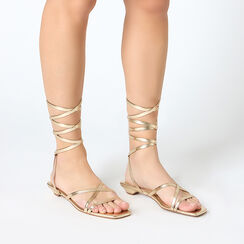 Sandalia con tacón para mujer dorada trenzada, Primadonna, 25P800119LMOROG035, 002a