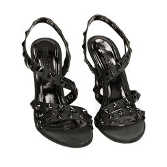 Sandali neri in raso con gemme, tacco 10,5 cm, Primadonna, 212105611RSNERO036, 002a