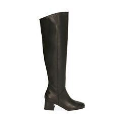 Botas por encima de la rodilla negras de piel, tacón de 6 cm., Primadonna, 20L690006PENERO036, 001a