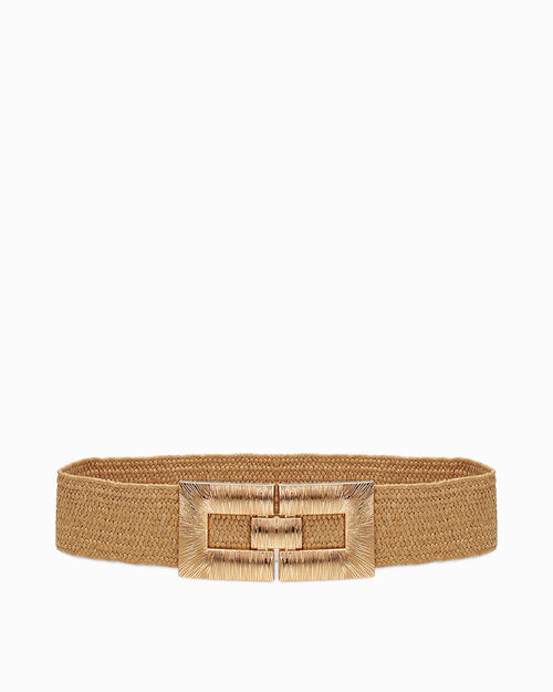Cintura beige con fibbia oro, BEIGE
