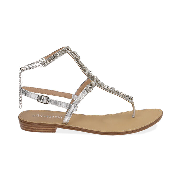 Sandalias de dedo con joya laminada plateada | Primadonna Collection