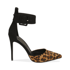 D&eacute;collet&eacute; leopard in microfibra con cinturino alla caviglia, tacco 11 cm , Scarpe, 142182591MFLEOP035, 001 preview
