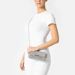 Bolso sobre mujer plateado laminado con piedras, Primadonna, 255190310LPARGEUNI, 002a