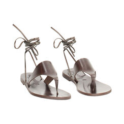 Sandalias bajos para mujer color marrón oscuro en cuero nappa, Primadonna, 25B816001VAMORO035, 003 preview