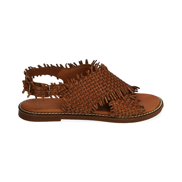 Sandalias mujer coñac de cuero trenzado | Primadonna Collection