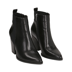 Camperos neri in eco-pelle, effetto snake, tacco 8 cm , Stivaletti, 140585962EVNERO041, 002 preview