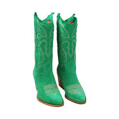 Stivali texani verdi in camoscio, tacco 7 cm, Primadonna, 21A500901CMVERD036, 002 preview