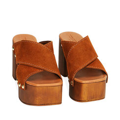 Sandali cognac in camoscio, tacco 9 cm, Primadonna, 214387855CMCOGN037, 002a