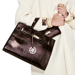 Sac à main en matériau effet coco brun foncé, Primadonna, 265731833CCMOROUNI, 003 preview