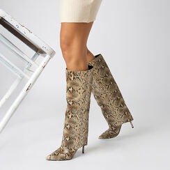 Stivali beige con stampa pitone, tacco 10,7 cm, Primadonna, 262102023PTBEIG036, 002a