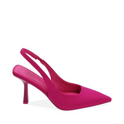 Décolleté slingback fucsia in tessuto, tacco 8,5 cm, Primadonna, 212161201LYFUCS035, 001a