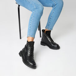 Bottines à lacets noir avec semelle en caoutchouc et talon de 4 cm, Primadonna, 260685306EPNERO035, 002a