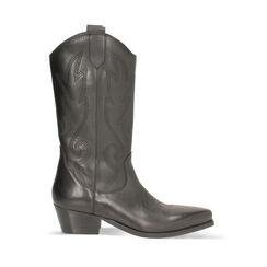 Bottes en cuir noir avec talon de 4,5 cm, Primadonna, 26B840803PENERO037, 001a